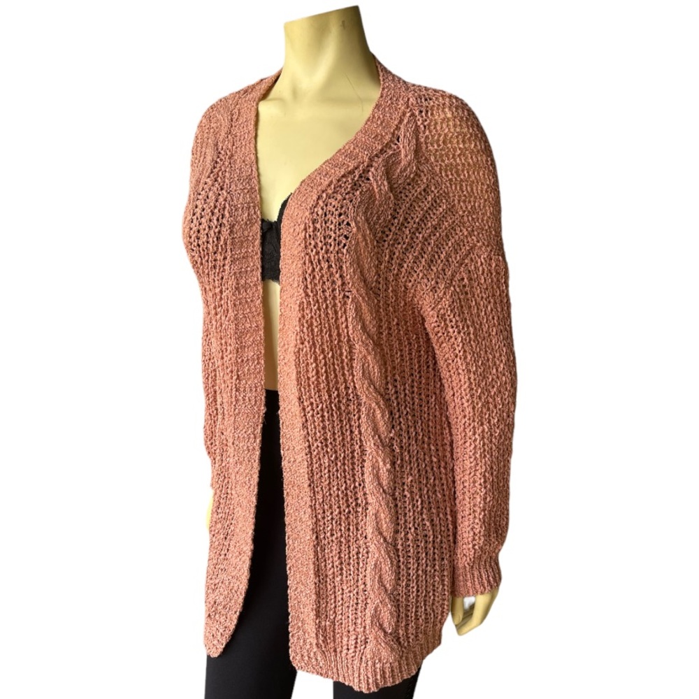 Pink Rose Knit Open Front Cardigan Sweater